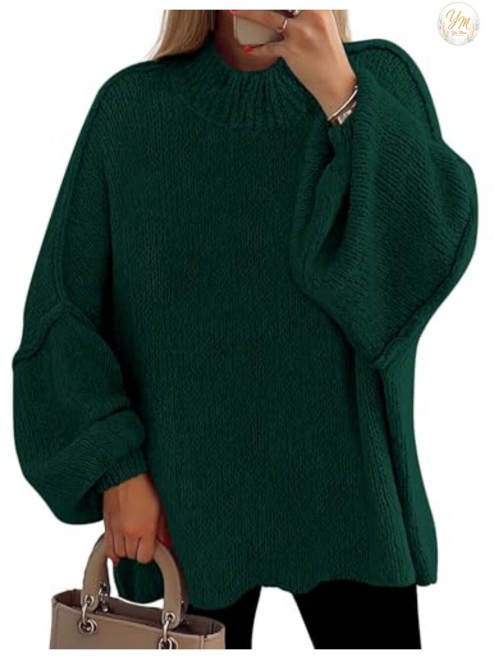 Oversized Chunky Knit Mock Neck Pullover Sweater for Women